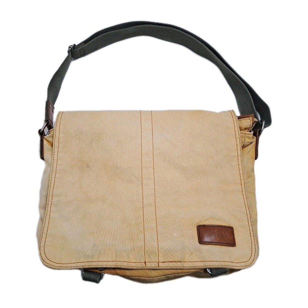 LL Bean Canvas Messenger Bag Distressed Plaid Lined Vintage Army School Travel